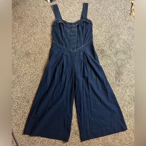 Vintage JOSEPH RIBKOFF Studded Bodice Wide Leg Jumpsuit Navy Blue size 14
